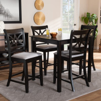 Baxton Studio RH329P-Grey/Dark Brown-5PC Pub Set Chandler Modern and Contemporary Grey Fabric Upholstered and Espresso Brown Finished Wood 5-Piece Counter Height Pub Dining Set